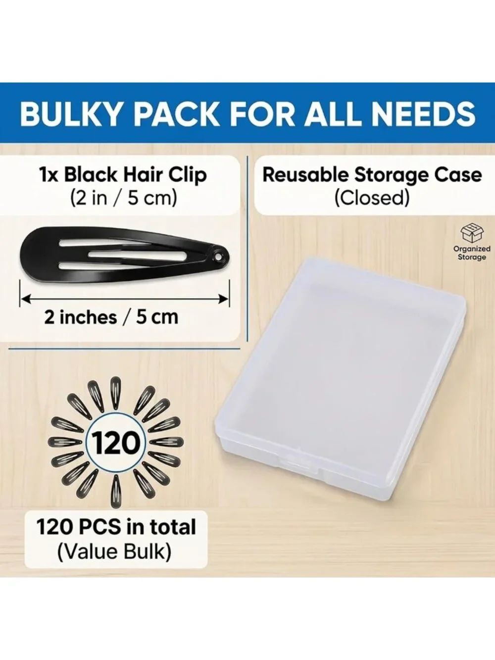 120 Pack Black 2-Inch Metal Snap Hair Clips for Women - Stylish Hair Accessories